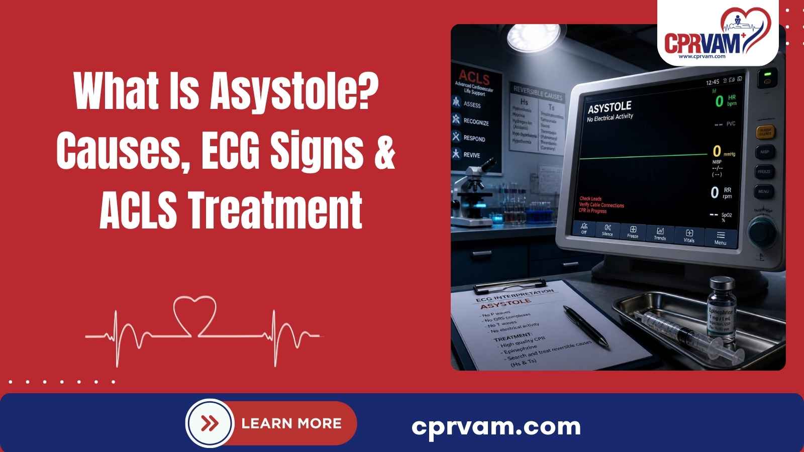 Asystole causes, ECG signs, and ACLS treatment guide