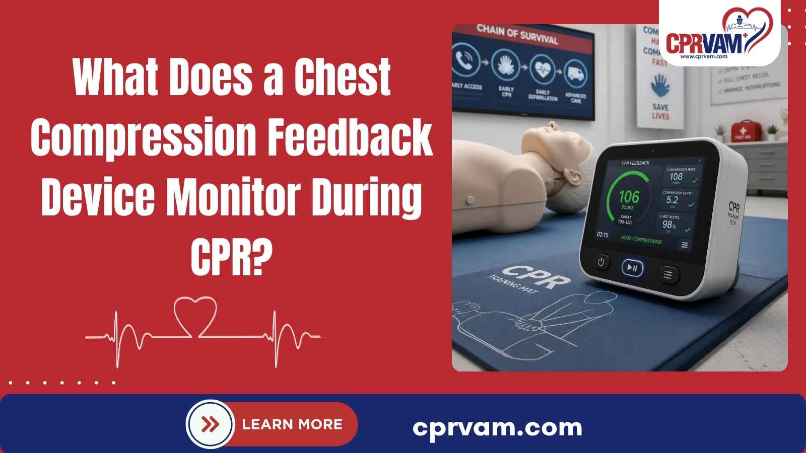 Chest compression feedback device monitoring CPR performance