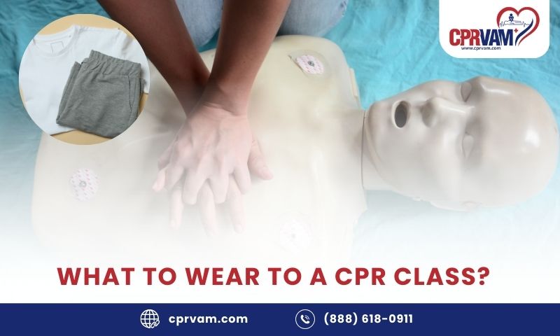 Person practicing CPR wearing comfortable clothing and supportive shoes in a CPR class