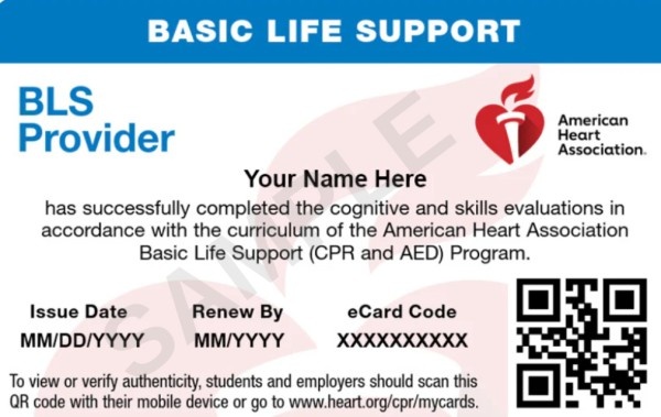 Aha bls provider certification card for cpr training